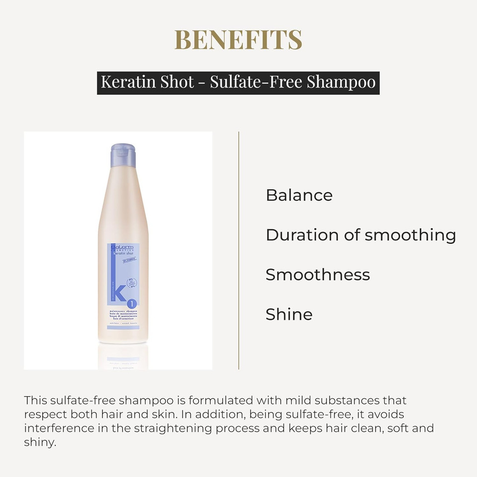 Salerm - Keratin Shot - Sulfate-Free Shampoo - 500 Ml - Preparation And Maintenance For Keratin Straightening Treatment - Smooth And Shiny Hair
