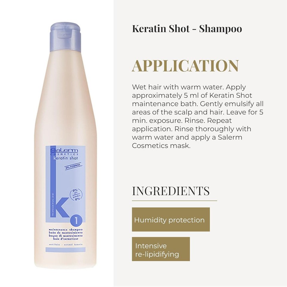 Salerm - Keratin Shot - Sulfate-Free Shampoo - 500 Ml - Preparation And Maintenance For Keratin Straightening Treatment - Smooth And Shiny Hair