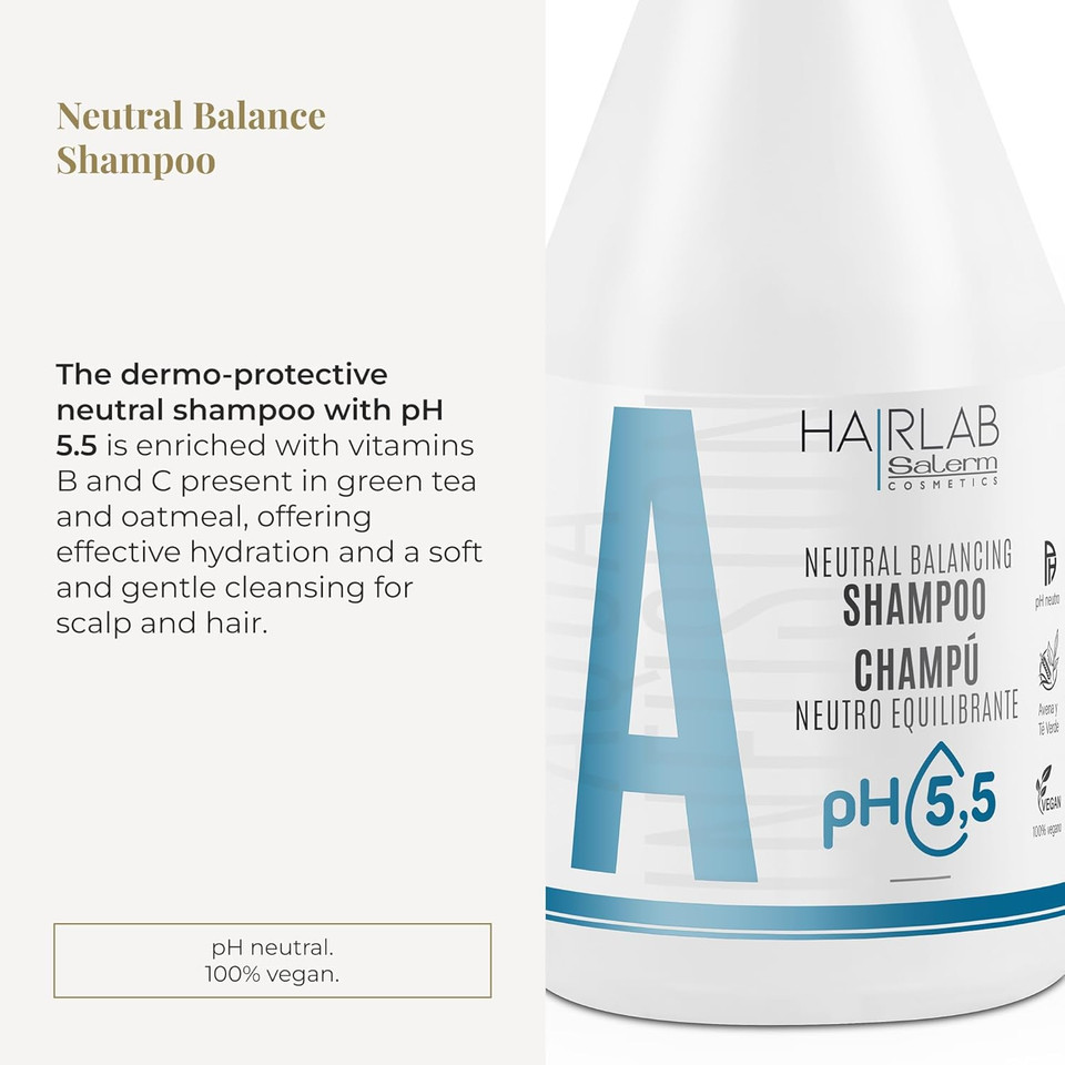 Salerm - Neutral Dermoprotective Shampoo - Hair Lab Neutral Balancing - 300 Ml - Neutral Ph - For All Hair Types - With Vitamins B And C - Hydrates And Cares For The Scalp - Anti-Frizz