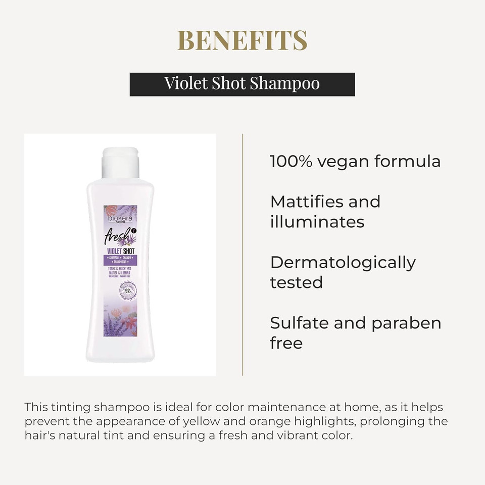 Salerm - Purple Shampoo For Blonde, Gray, Highlighted, Or Bleached Hair - Biokera Fresh Violet - 300 Ml - Violet Shampoo - Tones And Brightens - Maintains Color - Sulfate-Free And Paraben-Free