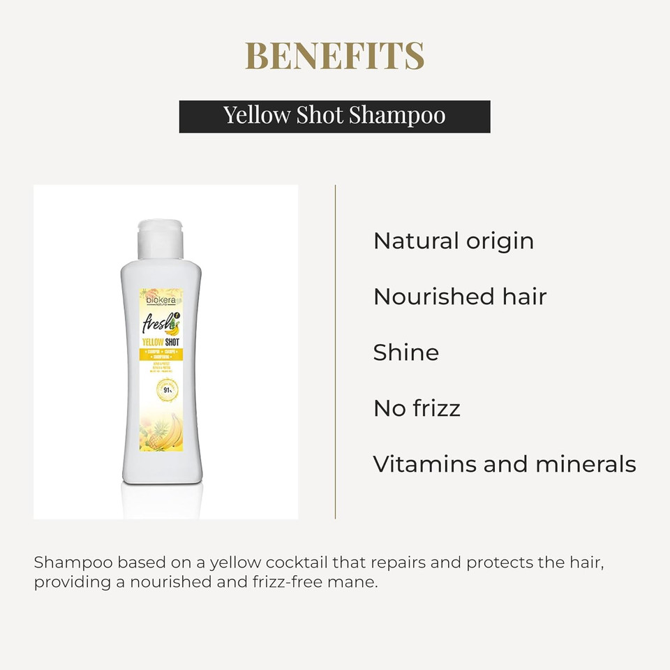 Salerm - Repair Shampoo Yellow Shot - Biokera Fresh - 300 Ml - Repairs And Protects - For Shiny, Frizz-Free Hair - Sulfate-Free And Paraben-Free Shampoo