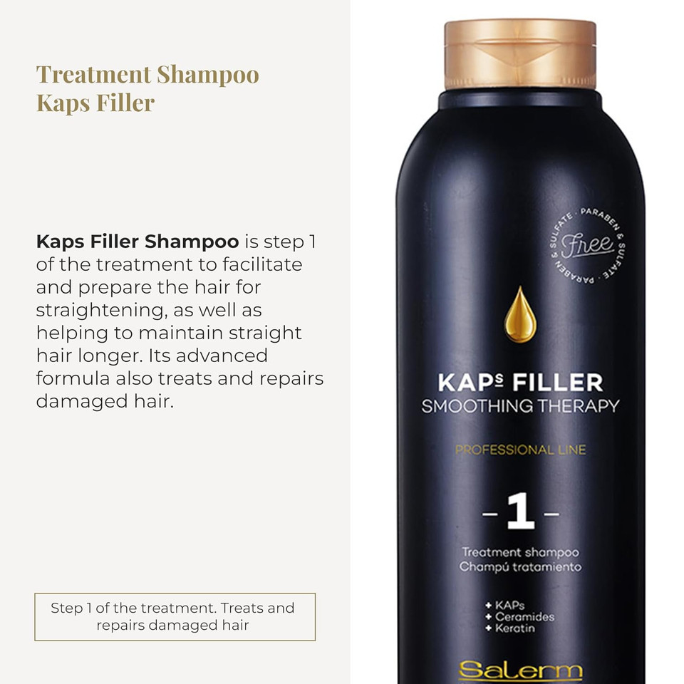 Salerm - Sulfate And Paraben-Free Shampoo - Kaps Filler Treatment Shampoo - 500 Ml - Maintains Straightening Results For Longer - Gentle Cleaning - With Ceramides And Keratin