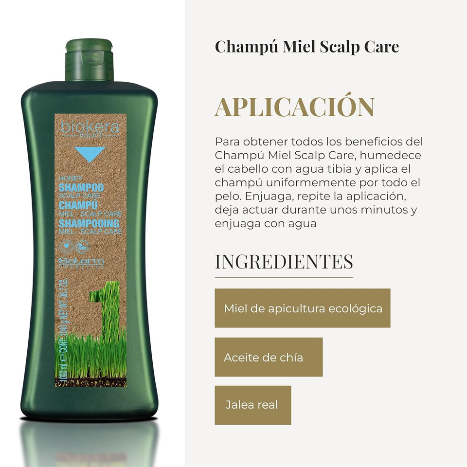 Salerm Biokera Natura Honey Scalp Care Shampoo, 1000 Milliliter
