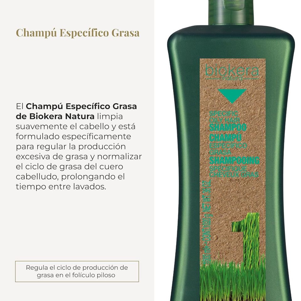 Salerm Cosmetics Biokera Natura Shampoo Specific Grease  1000 Ml