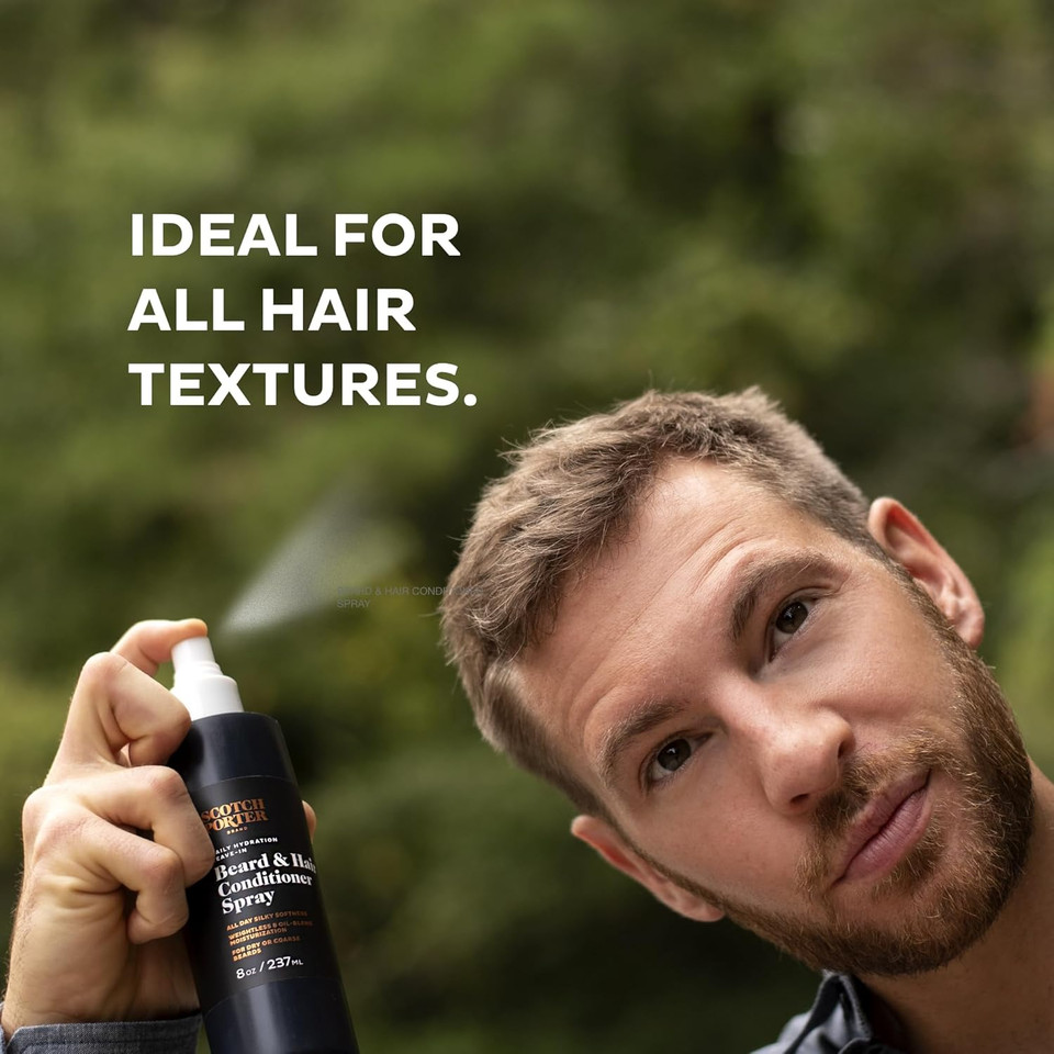 Scotch Porter Daily Hydration Conditioner Spray For Beard & Hair | Coconut, Avocado & More | 8Oz Bottle With Pump