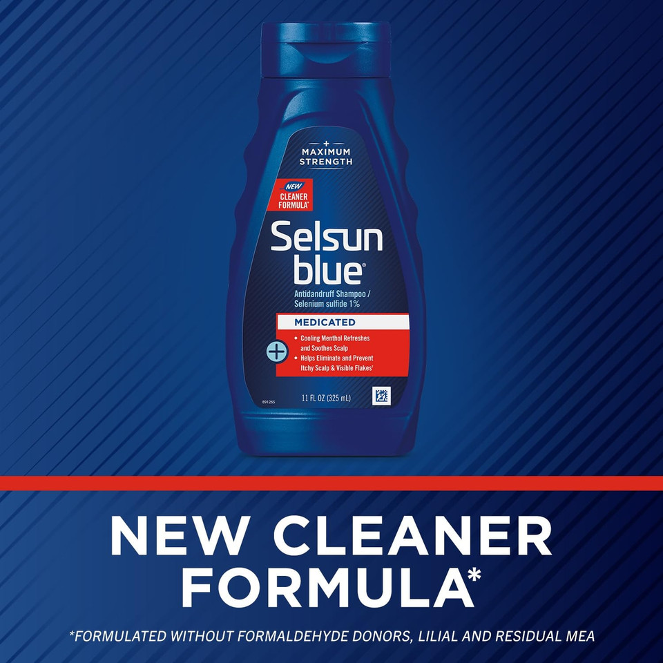 Selsun Blue Medicated Antidandruff Shampoo, Maximum Strength Scalp Treatment With Selenium Sulfide, 11 Fl. Oz