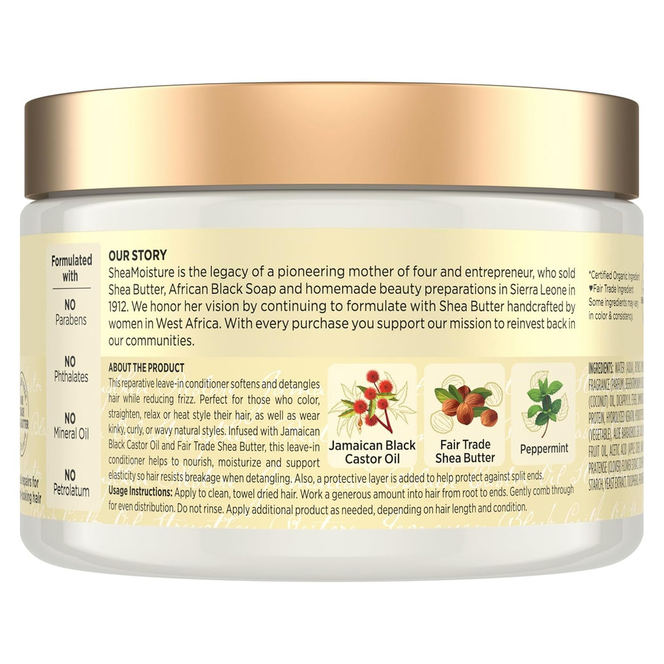 Sheamoisture Jamaican Black Castor Oil Leave In Conditioner Pure Jamaican Black Castor Oil For Damaged Hair To Soften And Detangle Hair 11.5 Oz