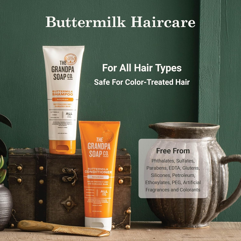 The Grandpa Soap Company Buttermilk Conditioner - Nourishing Formula To Help Strengthen And Hydrate Hair, With Coconut Oil & Silk Protein, Sulfates And Parabens Free, 8 Fl Oz