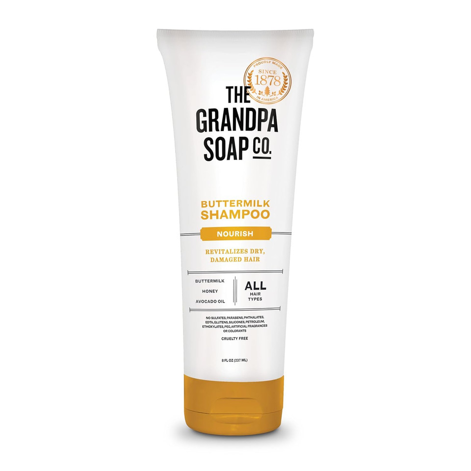 The Grandpa Soap Company Buttermilk Shampoo - Nourishing Formula To Help Revitalize Dry And Damaged Hair, With Honey & Avocado Oil, Vegan, Sulfates And Parabens Free, 8 Fl Oz