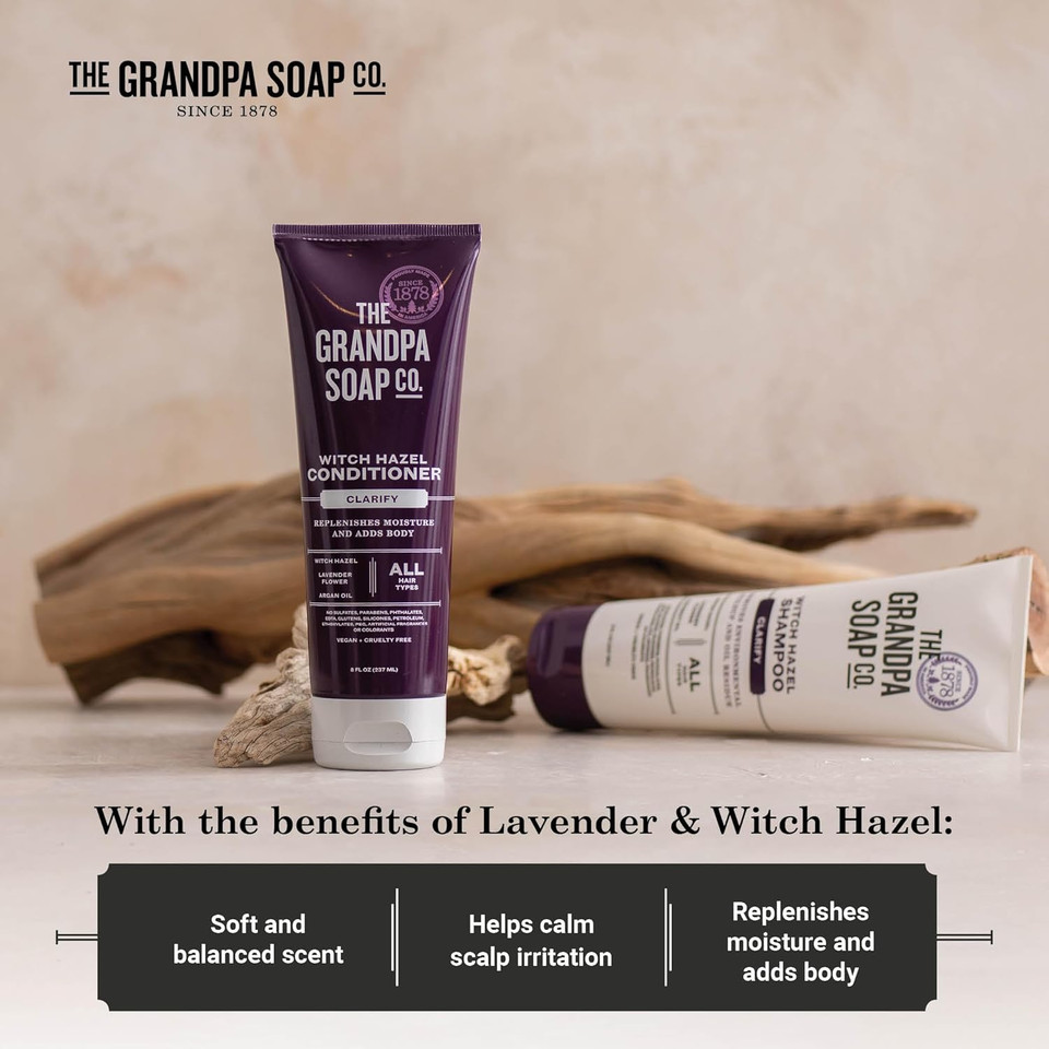 The Grandpa Soap Company Clarifying Witch Hazel Conditioner - Relieves Scalp Conditions And Protects Against Buildup, With Lavender Flower, Sulfates And Parabens Free, 8 Fl Oz