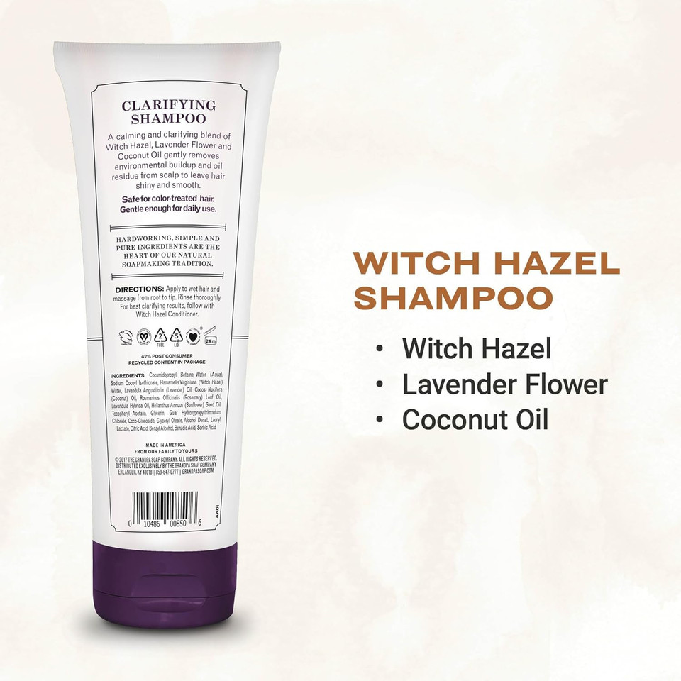 The Grandpa Soap Company Clarifying Witch Hazel Shampoo - Removes Buildup, With Witch Hazel & Lavender Flower, For All Hair Types, Vegan, Sulfates And Parabens Free, 8 Fl Oz