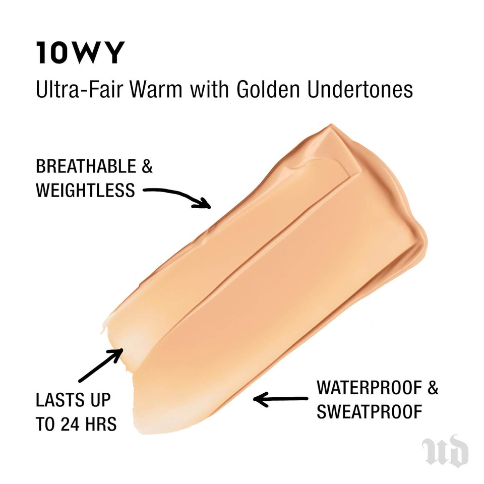 Urban Decay Stay Naked Weightless Liquid Foundation - Buildable Coverage With No Caking - Matte Finish Lasts Up To 24 Hours - Waterproof & Sweatproof - 1.0 Fl Oz10Wy (Ultra-Fair Warm With Golden Undertone)