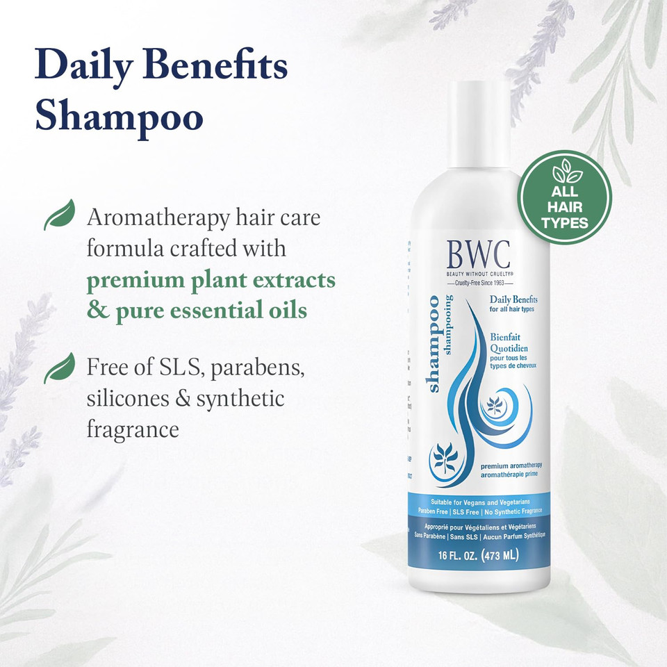 Beauty Without Cruelty Shampoo, Daily Benefits  Vegan-Friendly, Cruelty-Free & Sls-Free, Aromatherapy Hair Care, 16 Oz