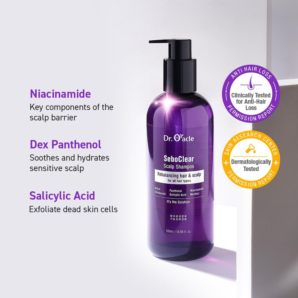 Dr.Oracle Seboclear Scalp Shampoo - Rebalancing Hair And Scalp, For All Hair Types. Biotin, Panthenol, Niacinamide, Salicylic Acid, Menthol