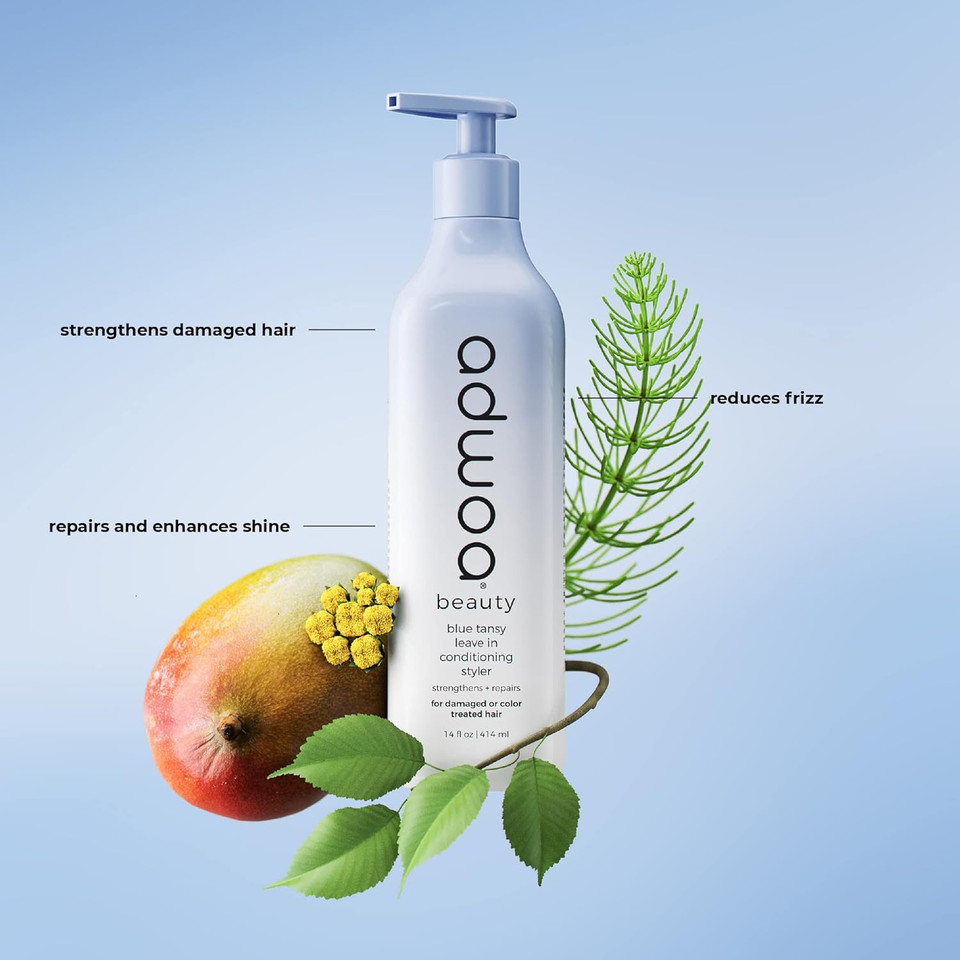 Adwoa Beauty Blue Tansy Leave In Conditioner With Bamboo, Hydrolyzed Quinoa And Horsetail Extracts Help To Strengthen, Support Growth And Length Retention For Coily And Curly Hair - 14 Oz