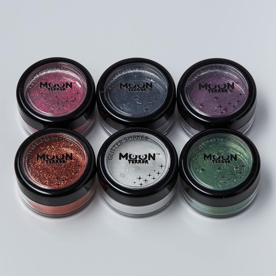 Halloween Glitter Shakers By Moon Terror - Midnight Black - Sfx Make Up, Festival Glitter For Face Body Hair, Special Effects Make Up - 0.17G