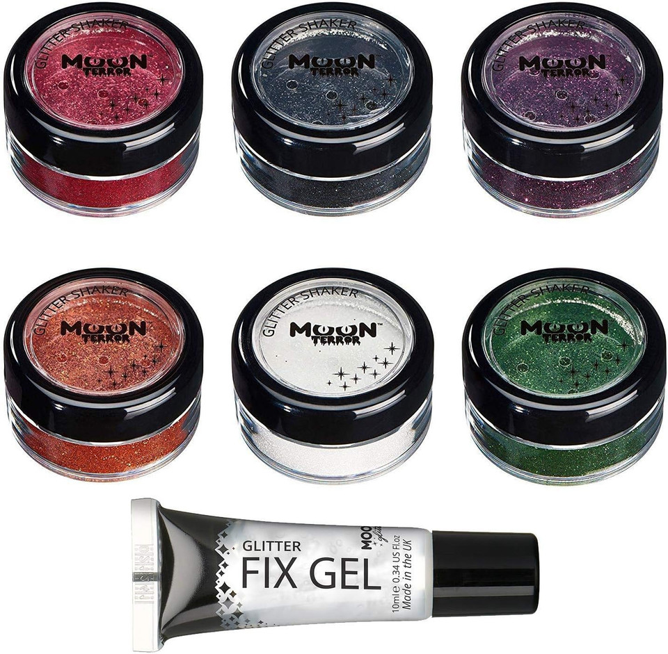 Halloween Glitter Shakers By Moon Terror - Set Of 6 - Sfx Make Up, Festival Glitter For Face Body Hair, Special Effects Make Up - 0.17G
