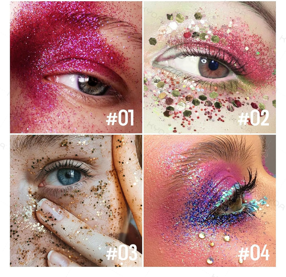 Kyda Body Glitter Stick, Chunky Glitter Gel For Face Body Hair, Sparkling Holographic Mermaid Sequins Paint, Waterproof Multiuse Makeup Glitter Gel, Golden