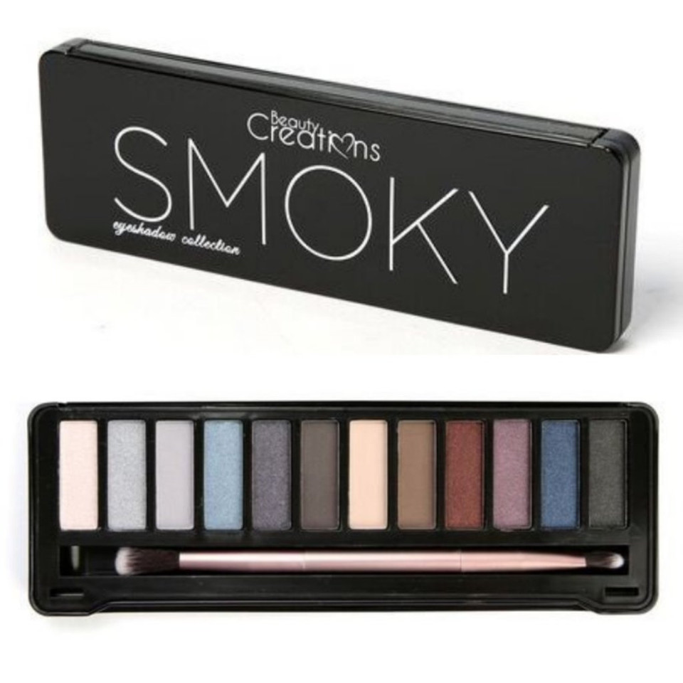 Beauty Creations Eyeshadow Collection Palette In 12 Matte Shimmer Shades With Double Ended Brush And Mirror - Smoky