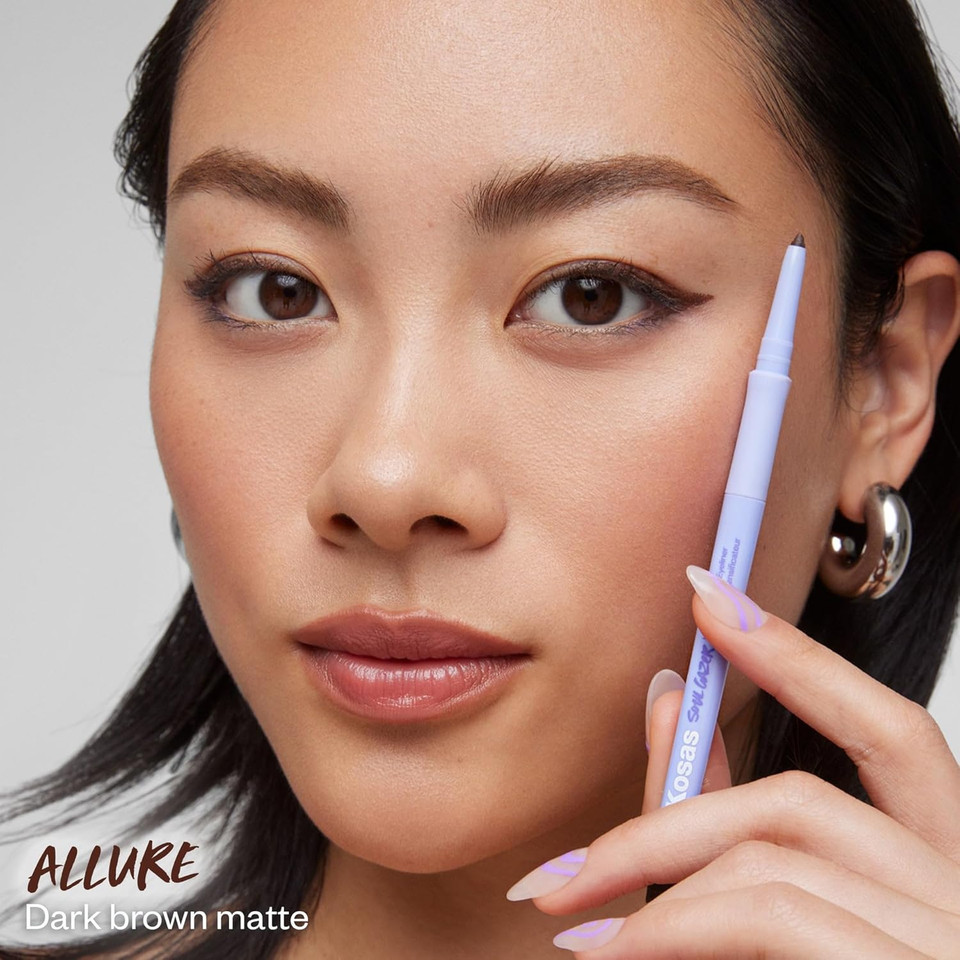 Kosas Soulgazer Gel Eyeliner (Allure) - Waterproof, Smudge-Proof Pen With Hyaluronic Acid - Retractable Eyeliner Pencil With Sharpener & Smudger, Long-Lasting - Dark Brown Matte