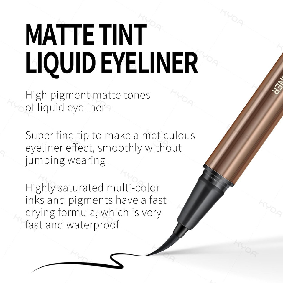 Kyda 2 Colors Liquid Eyeliner, Black Brown Matte Tint, Ultra Fine Tip, Lasting Pigment Eyeliner Pencil, Silky Smooth Formula, Quick Drying