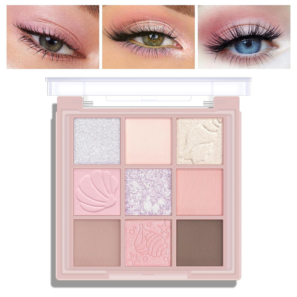Kyda 9 Colors Warm Tone Eyeshadow Palette, Matte Light Purple Pink High Pigment Blendable Shades, Sparkling Powder Eyeshadow, Glitter Shimmer Eye Shadow, Daily Bright Eyes Makeup Palette