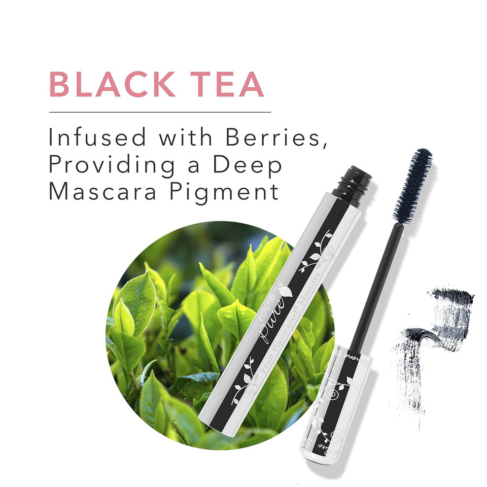 100% Pure Ultra Lengthening Mascara Dramatic Intense Volume & Length Natural Fruit Pigmented Voluminous Eyelash Makeup No Clumping, Smudging Or Flaking - Vegan, Blueberry Color - 0.35 Oz