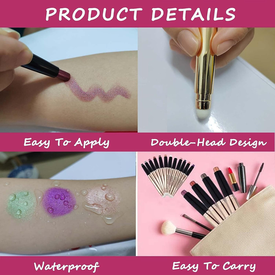 Pink Eyeshadow Stick Cream Smooth Shimmer Glitter Eyeliner Pencil Hot Light Matte Palette Eye Shadow Pencil Hypoallergenic Waterproof Long Lasting Highlighter Stick Multi-Dimensional Eyes Look 13