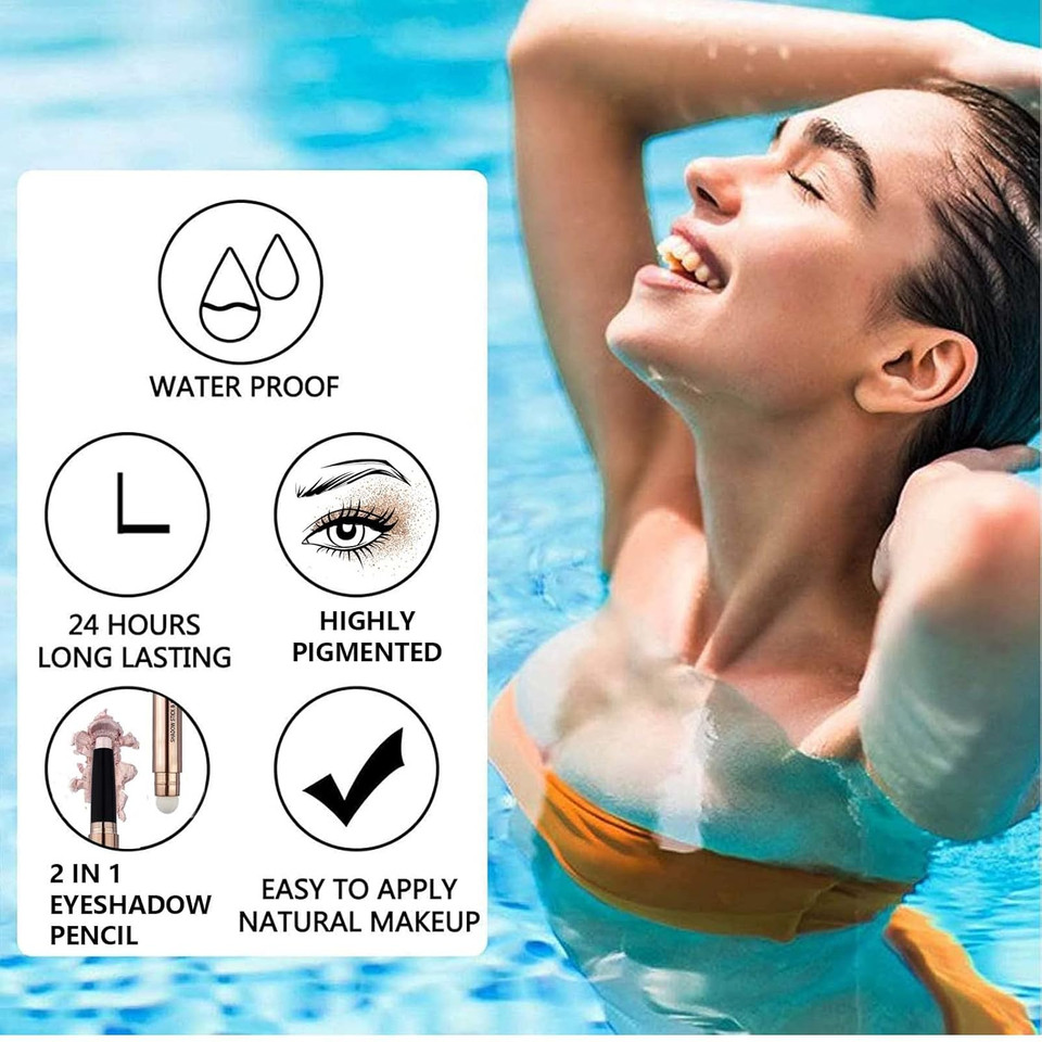 Rose Red Eyeshadow Stick 2 In 1 Eye Makeup Cream Glitter Shimmer Smooth Matte Palette Single Primer Eyeshadow Pencil, Hypoallergenic Waterproof Long Lasting Eye Shadow Stick