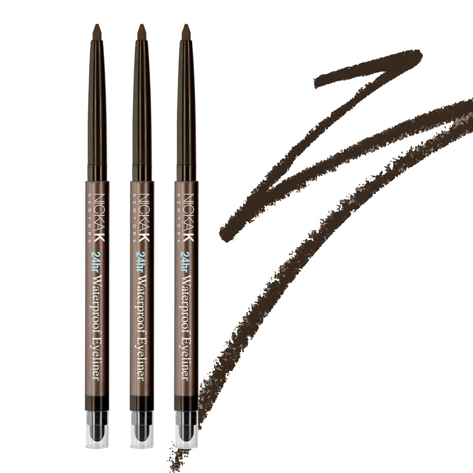 3 Pack Bundle Of Nya41 Dark Brown Waterproof Eyeliner, Long-Lasting Dark Brown Color Intensity, Mechanical Liner With Sharpener & Smudger