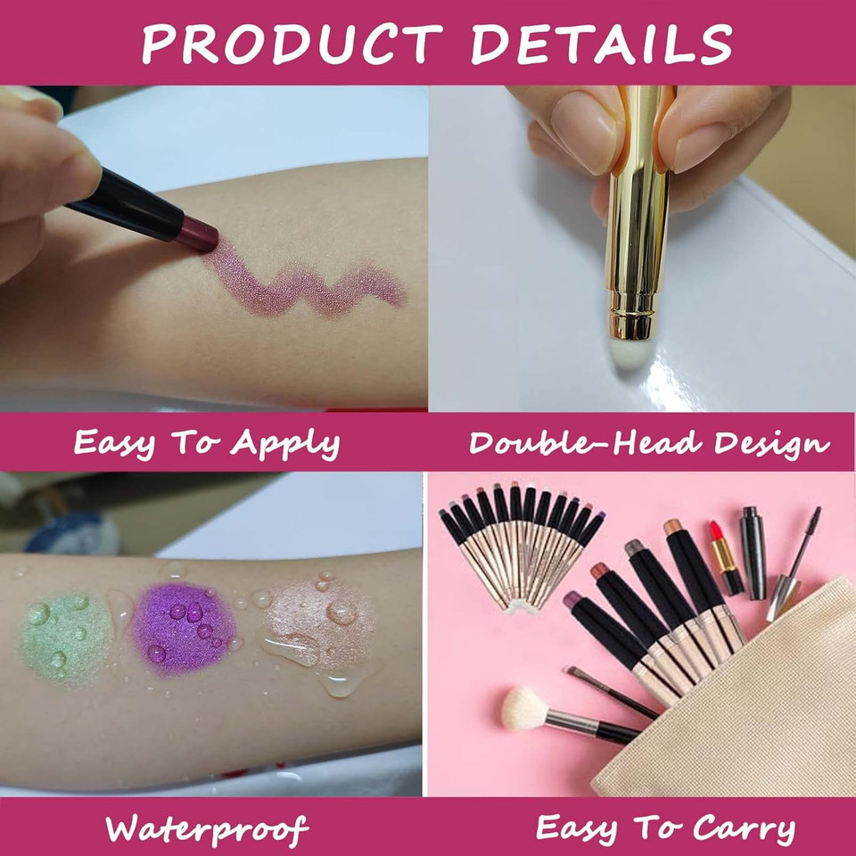 White Eyeshadow Stick Makeup,Cream Shimmer Smooth Glitter Eye Shadow Pencil Base Primer Palette, Waterproof Long Lasting Eyeshadow Pen White Liner, Highlighter Stick Dimensional Eyes Look 01