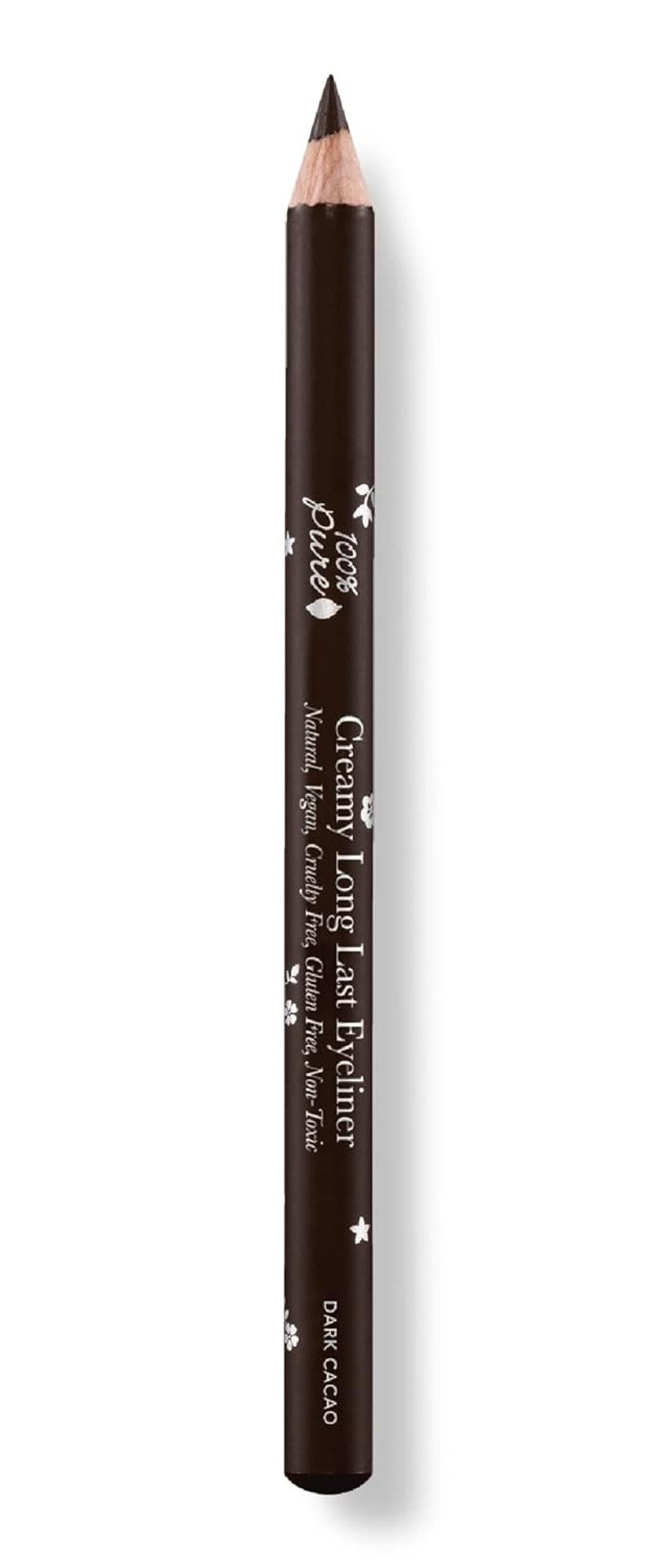 100% Pure Creamy Long Last Eye Liner Pencil - Long-Lasting, Natural & Easy To Apply Antioxidant-Rich Vegan Eye Makeup For All Skin Types - Fruit Pigmented Color Dark Cacao (Deep Brown) - 0.14 Oz