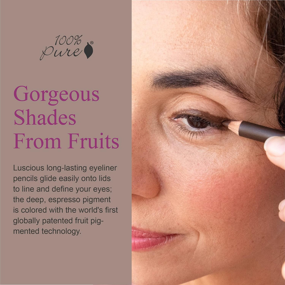 100% Pure Creamy Long Last Eye Liner Pencil - Long-Lasting, Natural & Easy To Apply Antioxidant-Rich Vegan Eye Makeup For All Skin Types - Fruit Pigmented Color Dark Cacao (Deep Brown) - 0.14 Oz