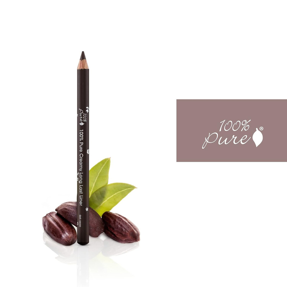 100% Pure Creamy Long Last Eye Liner Pencil - Long-Lasting, Natural & Easy To Apply Antioxidant-Rich Vegan Eye Makeup For All Skin Types - Fruit Pigmented Color Dark Cacao (Deep Brown) - 0.14 Oz