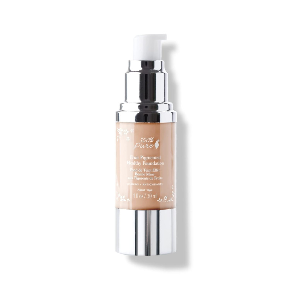 100% Pure Healthy Foundation Full Face Coverage Makeup, Liquid Matte Finish With Anti-Aging Benefits - Vegan Gorgeous Fruit Pigmented Toffee Color (Tan With Neutral Undertone) - 1 Fl Oz