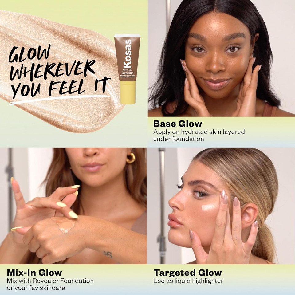 Kosas Glow I.V. Vitamin-Infused Skin Enhancer Face Makeup - Tinted Beauty Highlighter For A Healthy Glow - Radiate Kosas Glow I.V. Vitamin-Infused Skin Enhancer Face Makeup - Tinted Beauty Highlighter For A Healthy Glow - Radiate