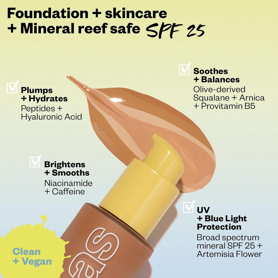 Kosas Revealer Skin-Improving Foundation With Spf 25 Protection - Hydrate, Brighten, Soothe, Plump, Protect Skin - Smoothing Texture, Natural Finish And Clean Formula - Deep Neutral Warm 410