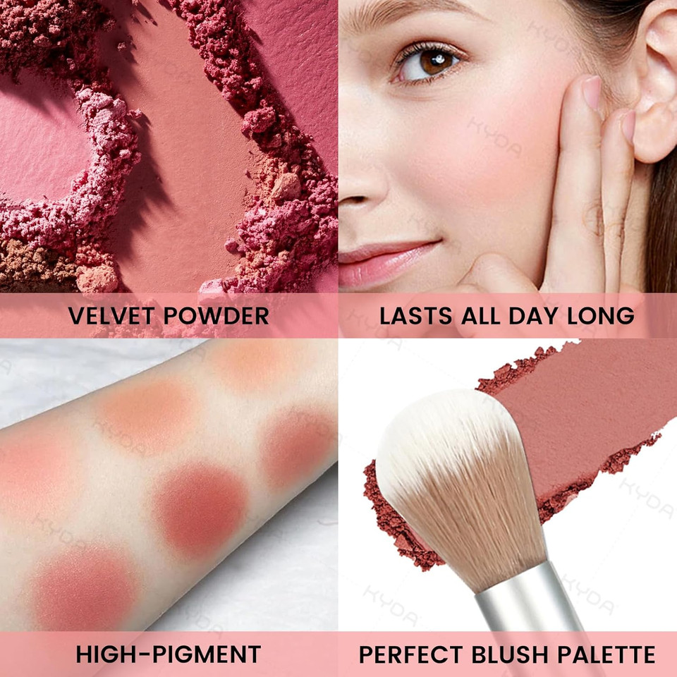 Kyda 8 Colors Face Blush Palette, Natural Matte Blush Palette, Smooth Blendable Powder, Multiuse Blusher Makeup With Contour And Highlighter Kyda 8 Colors Face Blush Palette, Natural Matte Blush Palette, Smooth Blendable Powder, Multiuse Blusher Makeup With Contour And Highlighter