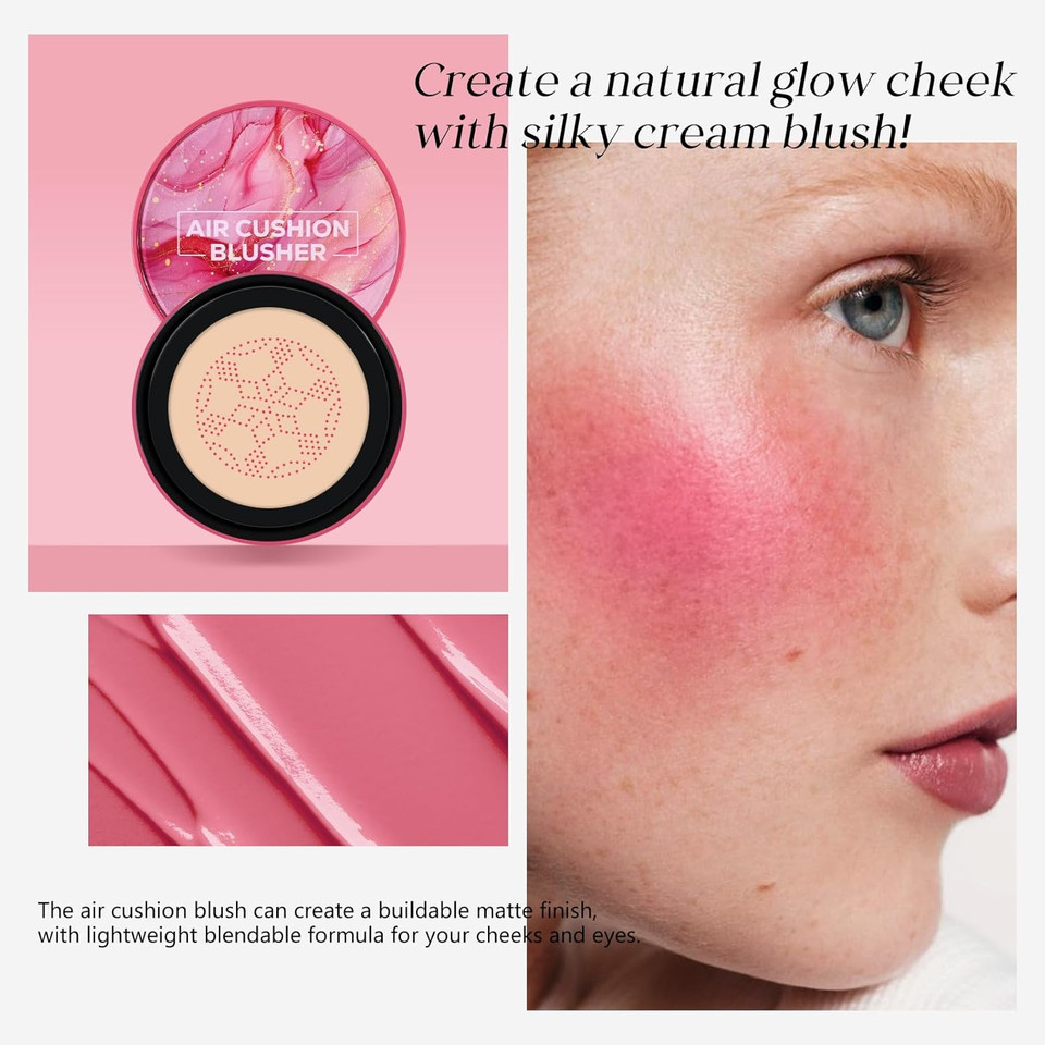 Kyda Air Cushion Blush, Mushroom Head Air Cushion Blusher, Natural Glow Liquid Blusher For Cheeks And Eyes, Buildable Matte Coverage, Lightweight Blendable, Silky Cream Blush Makeup, 02 Warm Orange