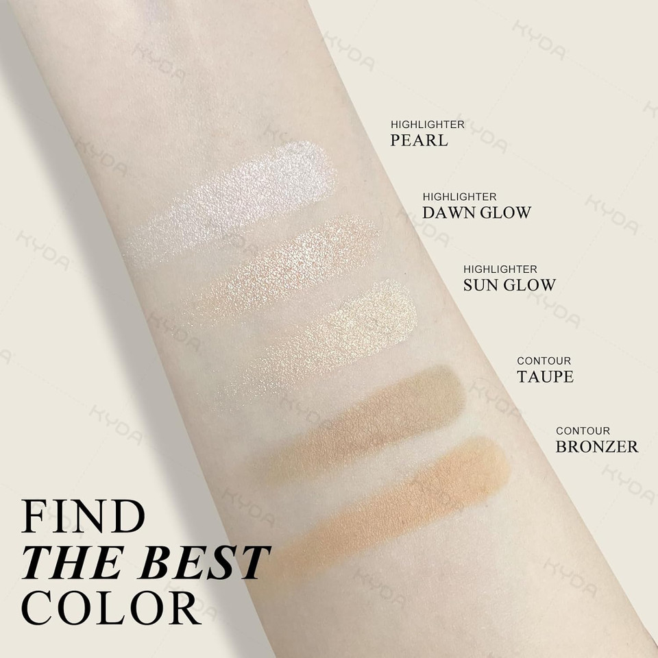 Kyda Face Highlighter Palette, High Glossy Face Illuminator Palette, Narutal Glow Finish, Pearl Shimmer Smooth Baked Powder, Lasting Sparkling Highlighter Makeup-Sun Glow