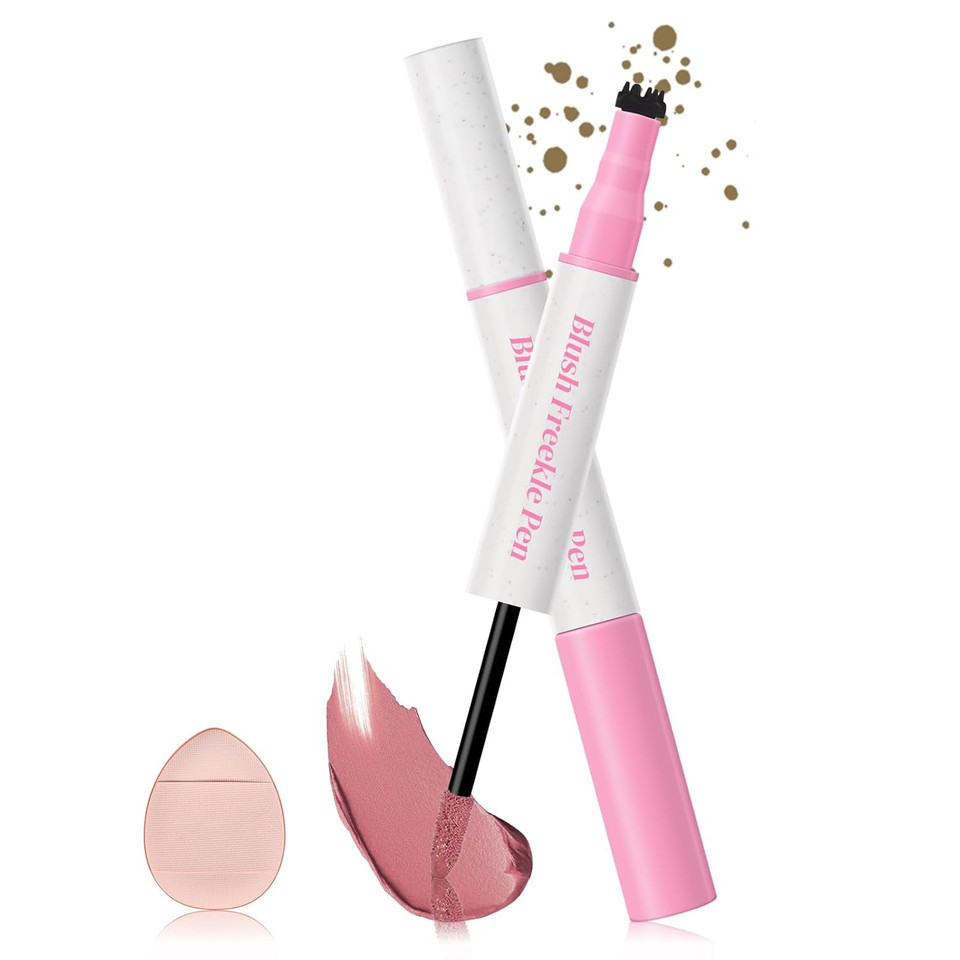 Kyda Freckle Blush Pen, Dark Brown Liquid Freckle + Coral Orange Blush Duo, Lasting Freckles Colors For Summer Sunkissed-Look, Natural Lifelike Freckles Pen