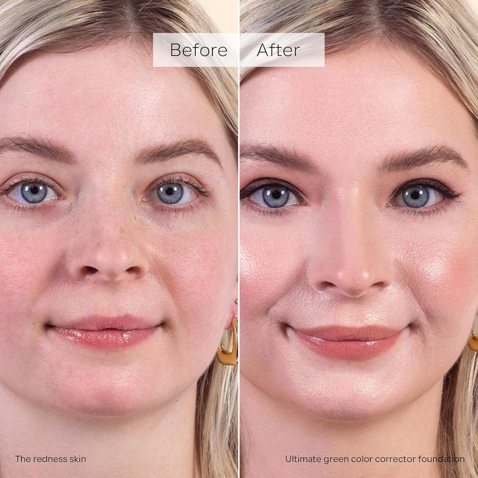 Kyda Green Color Changing Foundation, Color Correcting Cc Cream With Centella, Even Red Skin Tone, Lightweight Non-Greasy, Hydrating, Sheer Coverage, Multiuse Face Concealer With Natural Finish