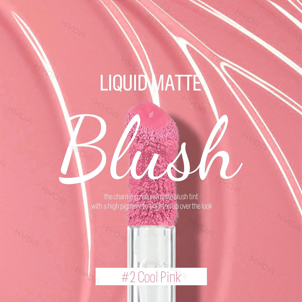 Kyda Liquid Blush, Matte Tinted For Cheeks, Lasting Dewy Finish, High Pigment Soft Creamy Blush, Blendable Lightweight Cover-Cool Pink