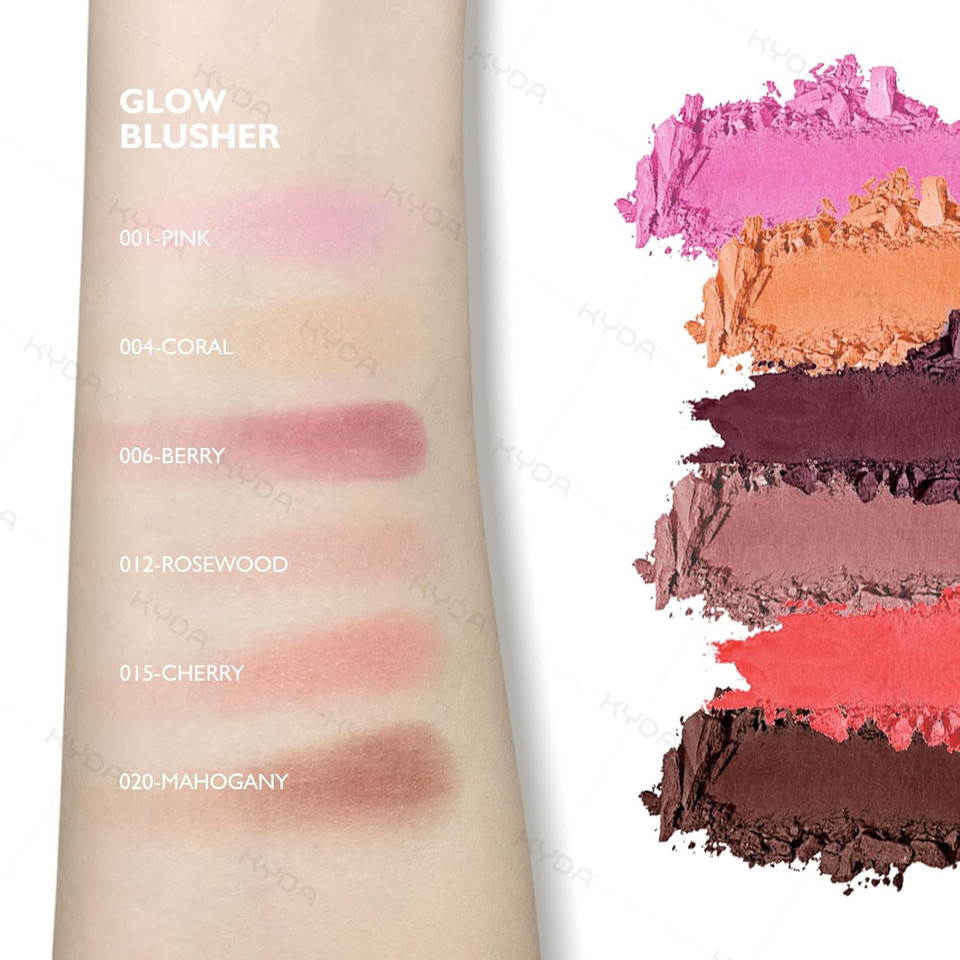 Kyda Pink Blush Powder, Make Up Pink Face Powder Face Blusher, Blendable Formula, Lasting Moisturizing, Ultra Fine Lightweight Texture