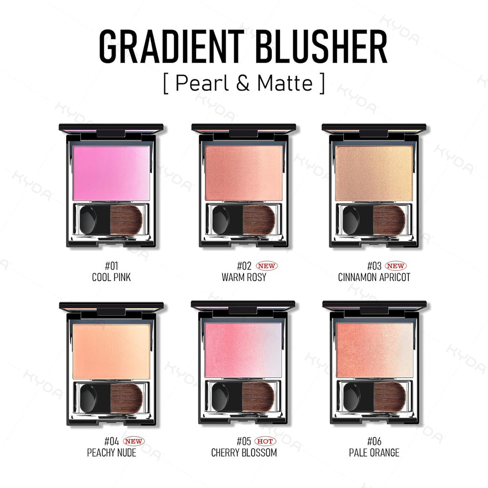 Kyda Pink Shimmer Blush, Gradient Cherry Blossom Pink Color, Micro-Fine Pearl Powder Blush, Soft Buildable Cheek Color, Lightweight Smooth, Multiuse Blusher Makeup Compact