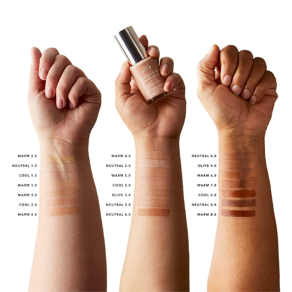 100% Pure Water Foundation Full Coverage Hydrating Makeup, Light Dewy Finish, Moisturizing Concealer For Normal To Dry Skin - Fruit Pigment Color Warm 7.0 W/Yellow Undertones For Dark Skin - 1 Fl Oz