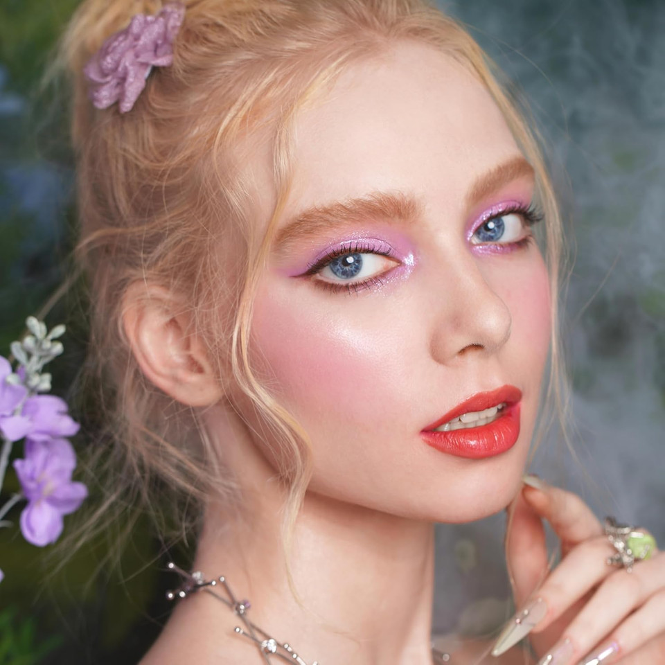 Oulac Holo Highlighter Blush Eyeshadow 2In 1| Intense Subtle Shimmery Blush Creamy Texture| Highlighting Eye Topper| Holographic Color Inner Corner Eye| 4.8G F14 Blue Moon