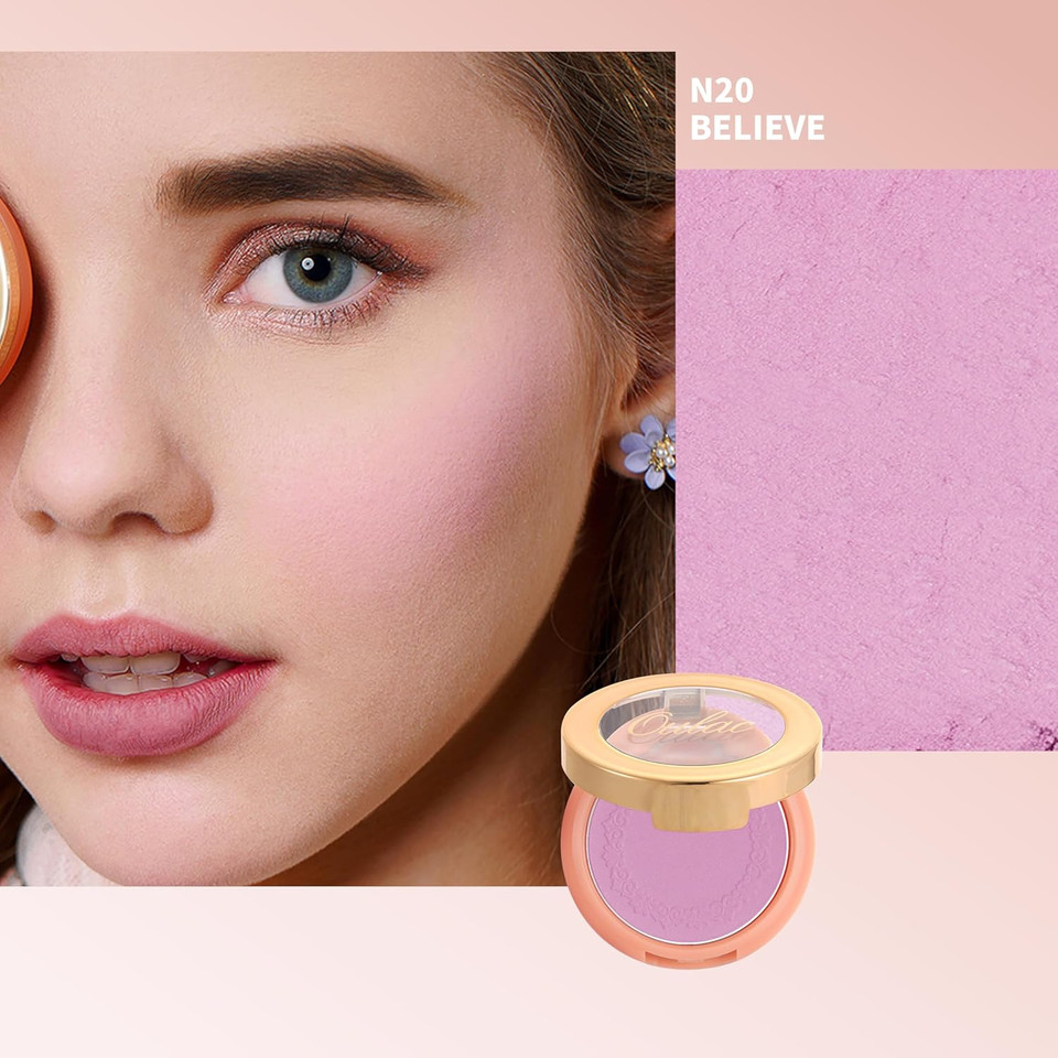 Oulac Pink Lumious Blush Makeup| 2 In 1 Powdery Blush & Highlighter| Shimmer Metallic Glow| Shape & Highlight Face| Cruelty-Free & Highlight Bling| F06 Pinky Ice