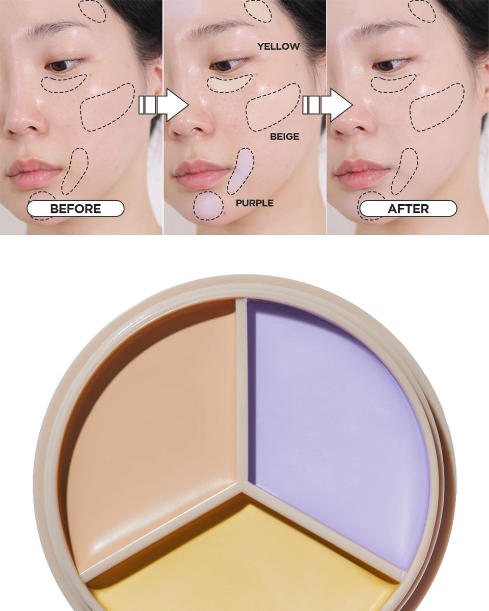 Thesaem Cover Perfection Triple Pot Concealer - 3 Color Concealer With Clear Beige, Green & Peach Shades - Full Coverage To Correct & Conceal Redness, Dark Circles, 01 Correct Beige