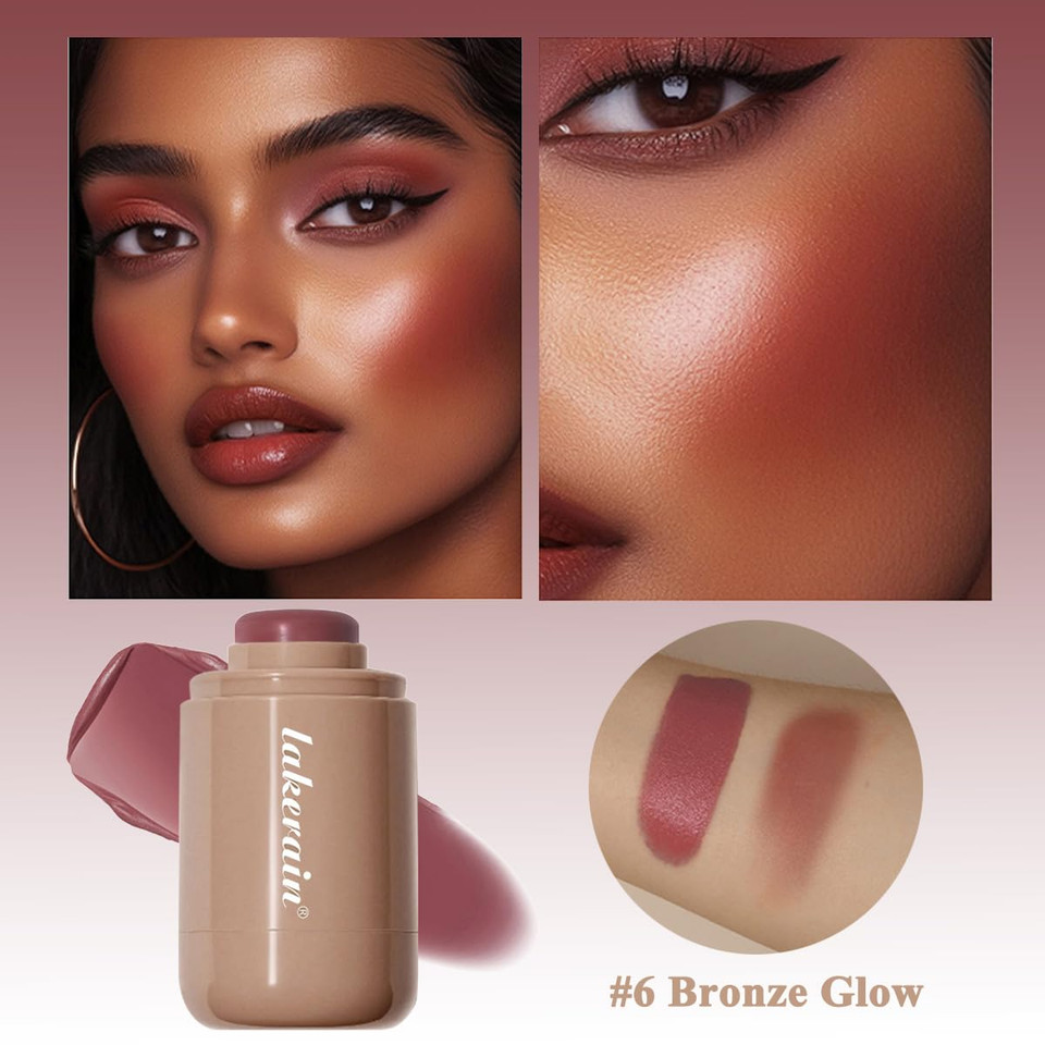 Cream Blush Stick, Natural-Looking Matte Finish Makeup Blush Stick, Hydrating Long Lasting Lightweight Blendable Blush For Cheeks (#6 Bronze Glow, 1 Pc)